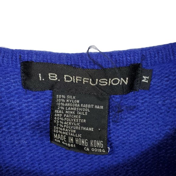 VTG 80s IB Diffusion Animal Print Knit Sweater Violet Mink Angora Silk Loud Bold - Picture 6 of 7